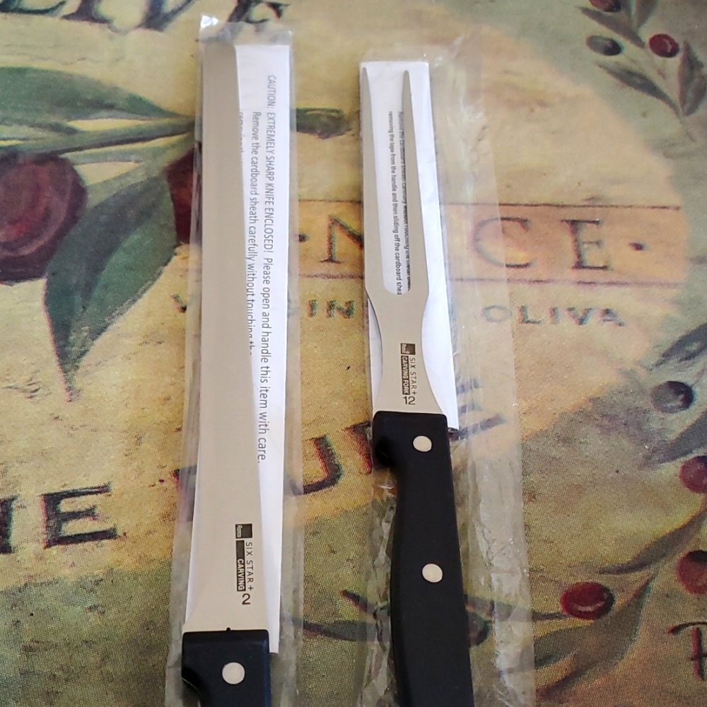 RONCO slicing knife and carving fork set. Both are new, never used.